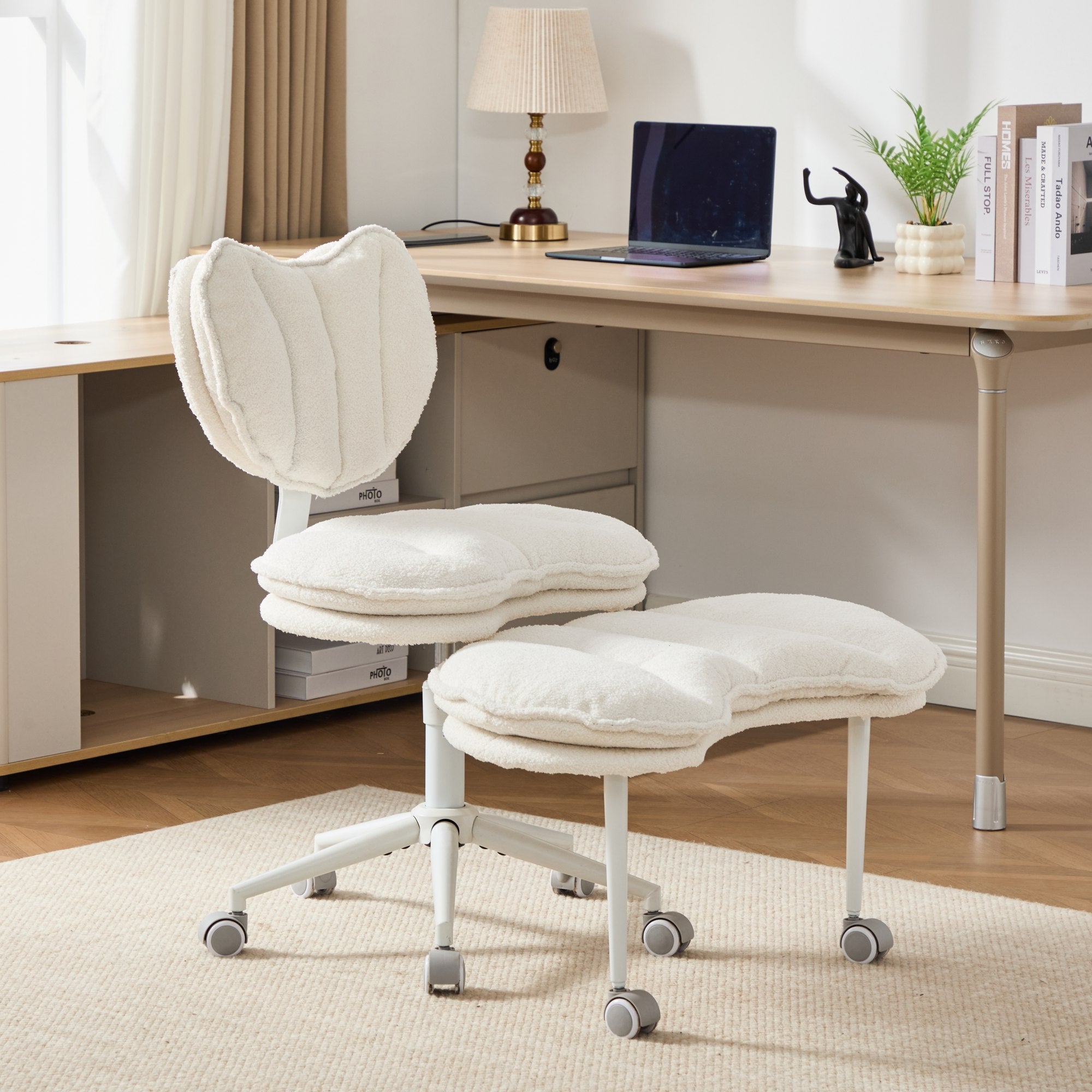 Meditation Chair Plus, Teddy Fleece Double-Layer Padding Cross Legged Rolling Chair for ADHD, Criss Cross Desk Chair with Lum