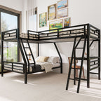 Twin over Full Bunk Bed with Loft and Desk, Metal Black, L-Shaped Design for 3 Sleepers - Grand Goldman Shop