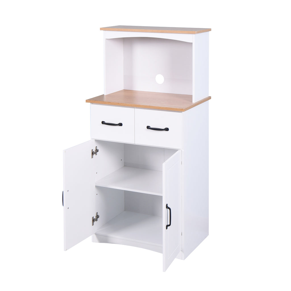 Wooden Kitchen Cabinet White Pantry Storage Microwave Cabinet with Storage Drawer - Grand Goldman Shop