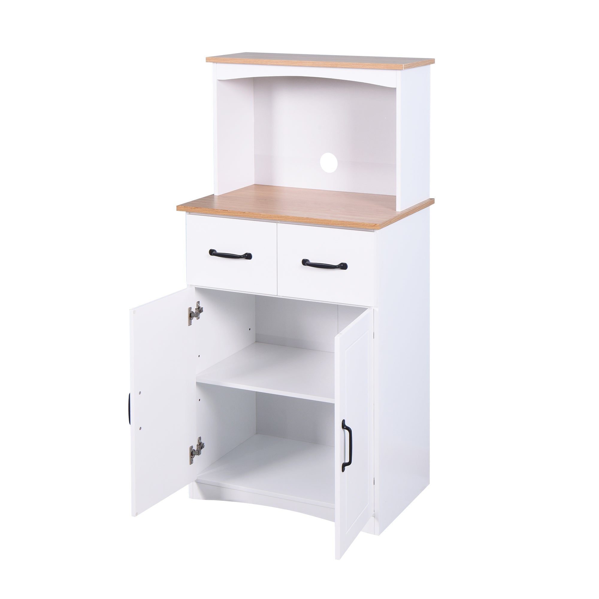 Wooden Kitchen Cabinet White Pantry Storage Microwave Cabinet with Storage Drawer - Grand Goldman Shop