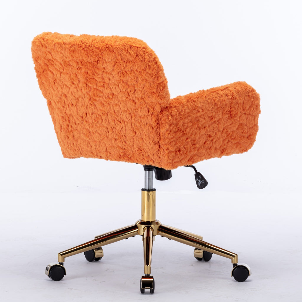 A&A Furniture Office Chair, Artificial Rabbit Hair with Golden Metal Base, Adjustable Swivel Desk Chair, Orange - Grand Goldm