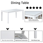 6 Piece Wooden Dining Table Set, Wooden Dining Table with 4 Upholstered Chairs and Bench for 6 People, Rectangular Dining Table Set with Crystal Decoration for Kitchen, Dining Room, White - Grand Goldman Shop