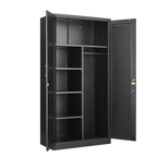 Wide & Deep Metal Storage Cabinet with Hanging Rod,Black Broom Closet Storage Cabinet with Lock, Tall Wardrobe Cabinets with 