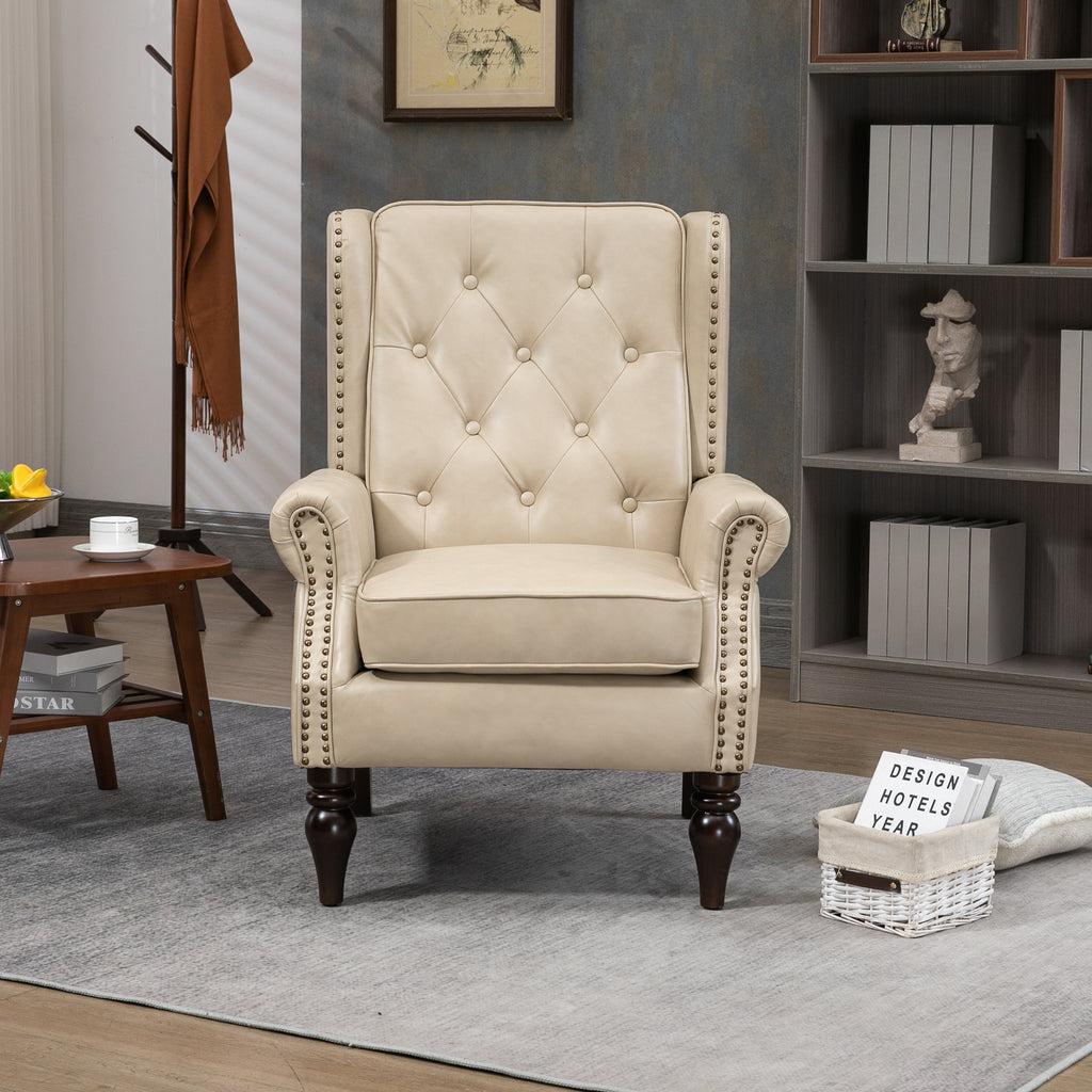 Modern Accent Chair Lounge Chair with Sturdy Wood Legs in Camel PU Leather for Living Room and Bedroom - Grand Goldman Shop
