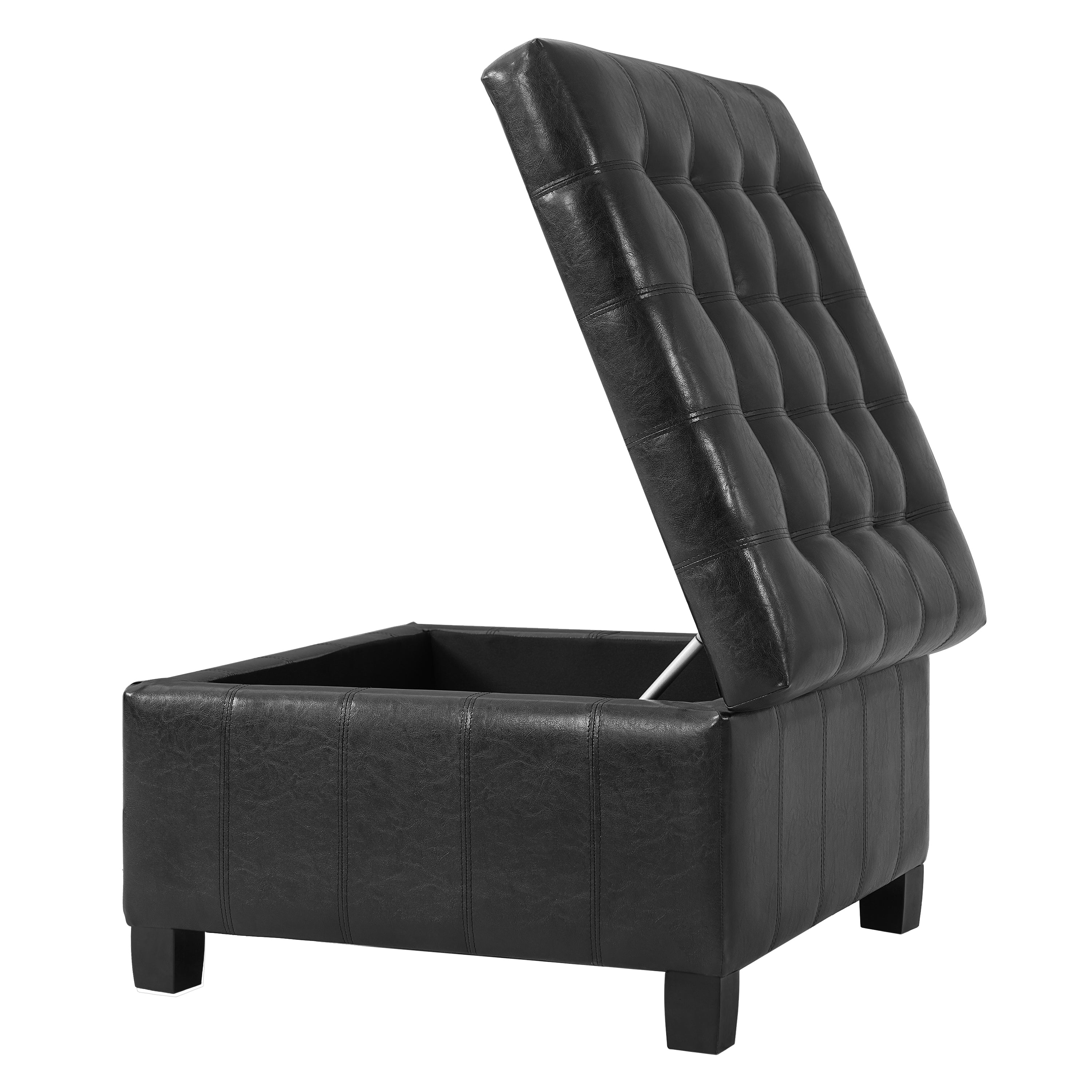 Black PU Storage Ottoman with Rubber Wood Legs, 30.25'' Square Tufted Indoor Ottoman with Lift-Top Storage for Living Room, Bedroom & Entryway,300lbs Weight Capacity - Grand Goldman Shop