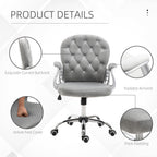 Velvet Home Office Chair, Button Tufted Desk Chair with Padded Armrests, Adjustable Height and Swivel Wheels, Gray - Grand Go