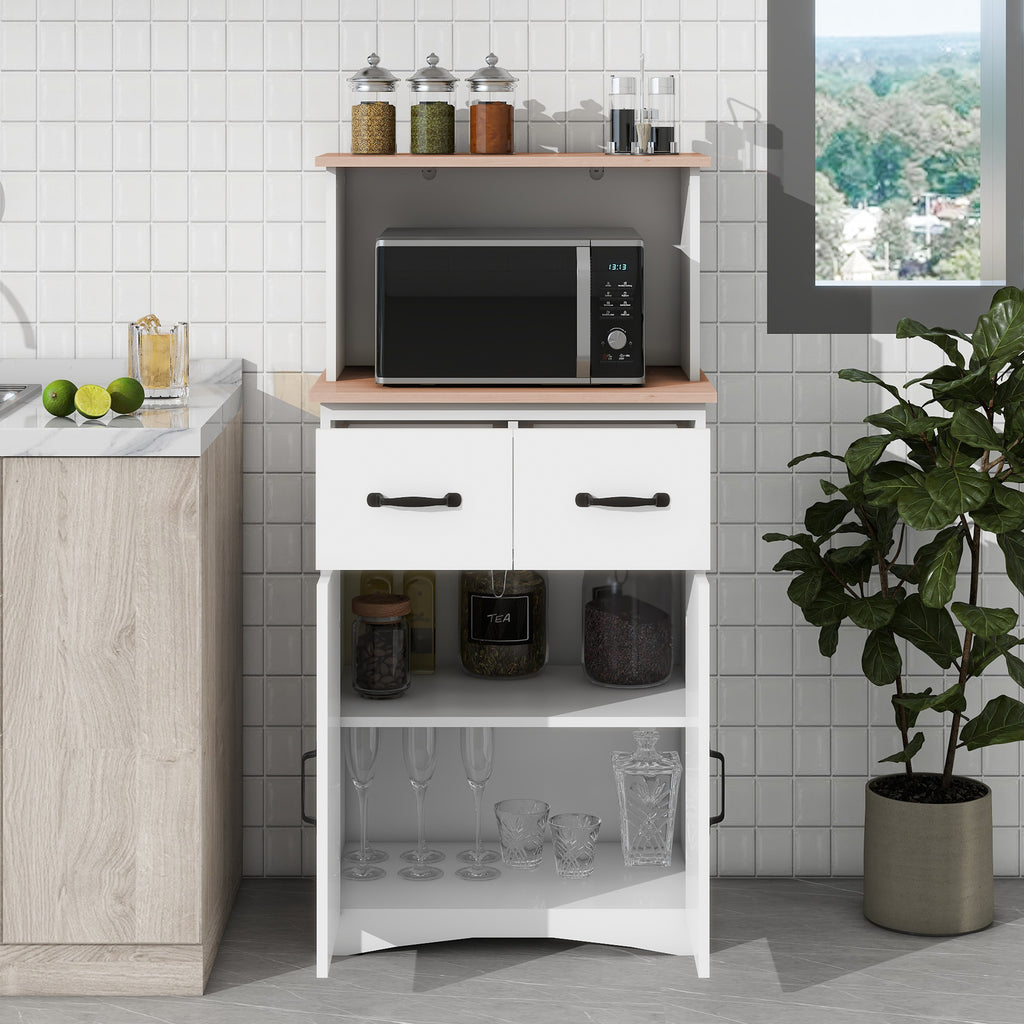 Wooden Kitchen Cabinet White Pantry Storage Microwave Cabinet with Storage Drawer - Grand Goldman Shop