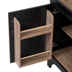 K&K 71' Tall Arched Kitchen Pantry Cabinet with Door Shelves, Farmhouse Kitchen Storage Cabinet with Open & Adjustable Shelves, Hidden Drawer & Glass Door, Cupboard for Kitchen, Dining Room, Black - Grand Goldman Shop