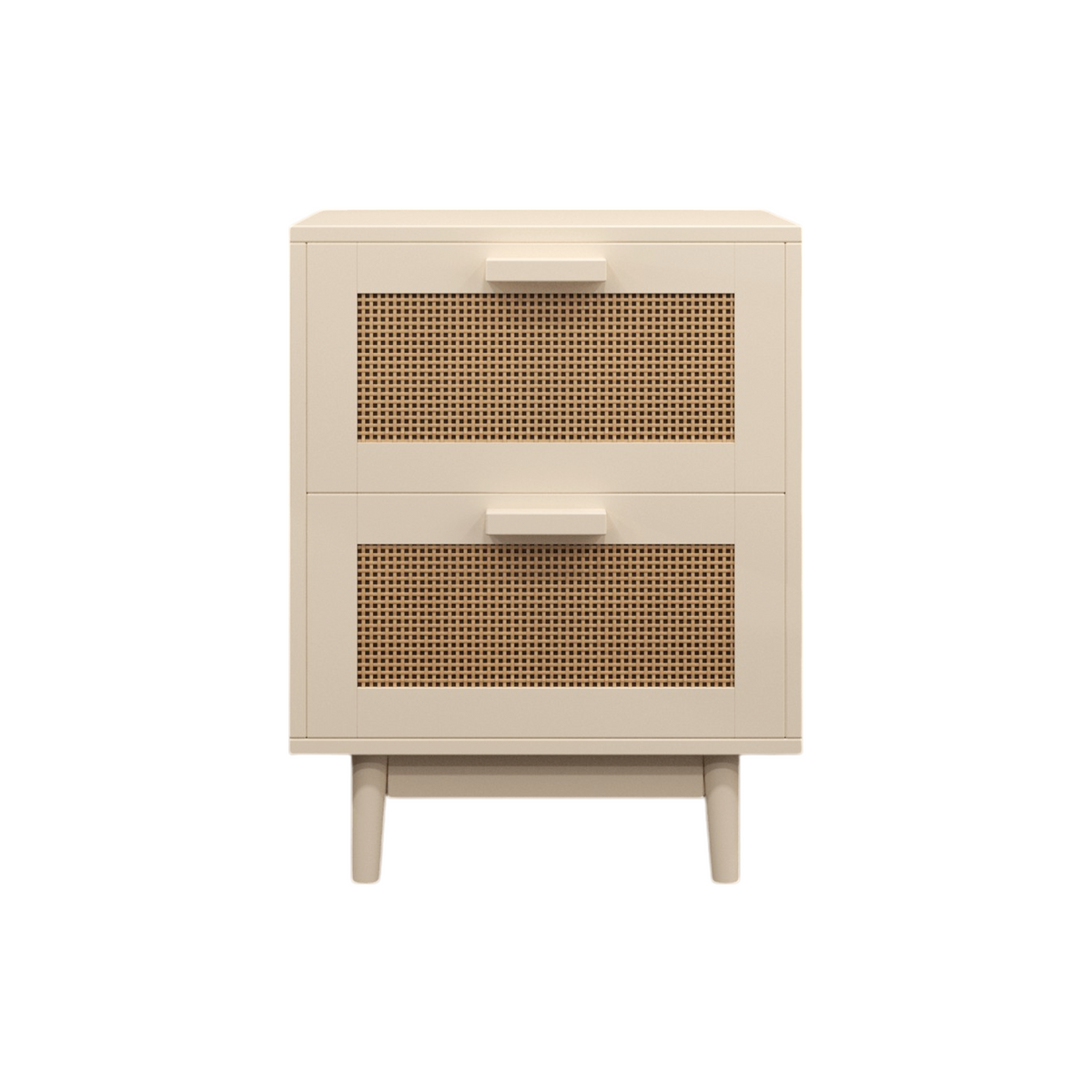 Rattan Nightstand with Wood Finish and 2 Faux Rattan Drawers, Antique Natural Color, Storage Side Table for Bedroom or Living Room - Grand Goldman Shop