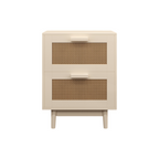 Rattan Nightstand with Wood Finish and 2 Faux Rattan Drawers, Antique Natural Color, Storage Side Table for Bedroom or Living Room - Grand Goldman Shop