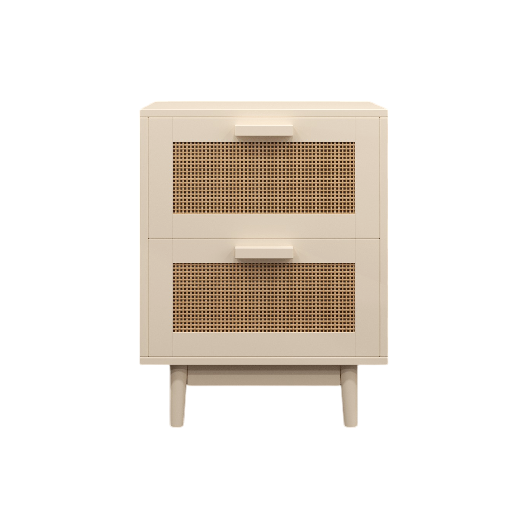 Rattan Nightstand with Wood Finish and 2 Faux Rattan Drawers, Antique Natural Color, Storage Side Table for Bedroom or Living Room - Grand Goldman Shop