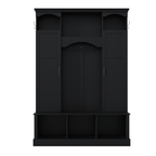ON-TREND Modern All-in-One Hall Tree with Adjustable Shelves, Classic Arched Farmhouse Storage Bench with Dual Side Cabinets, Elegant Entryway Organizer with 7 Hooks for Mudroom, Hallway, Black - Grand Goldman Shop