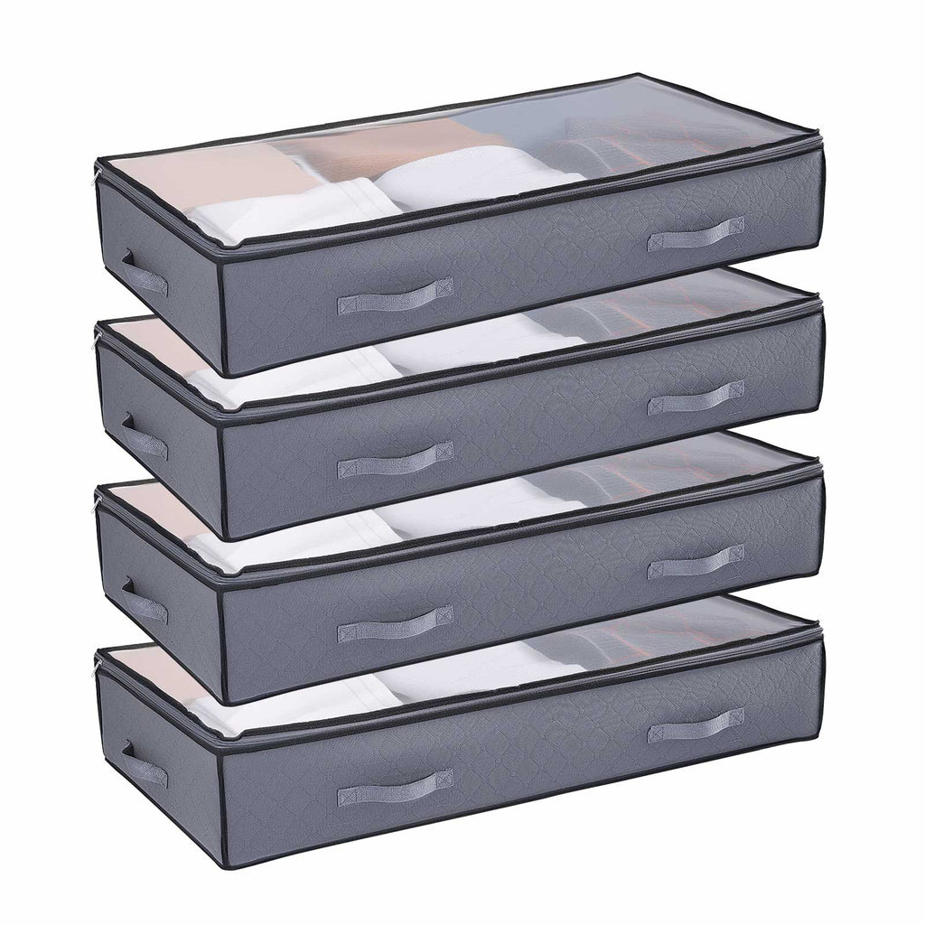 Under Bed Storage 90L Stackable Shoes Organization Box with Clear Lid 2 Pack - Grand Goldman Shop