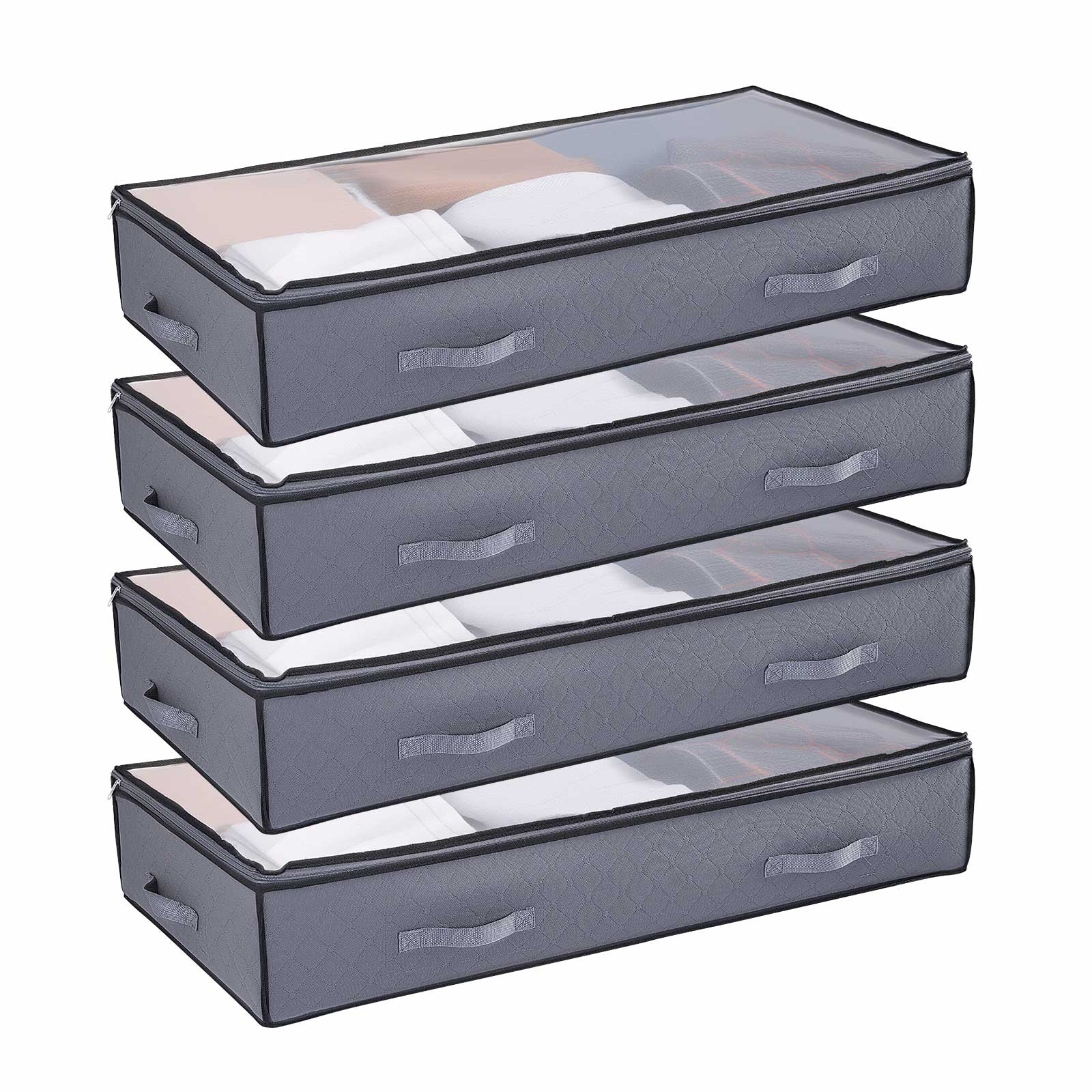 Under Bed Storage 90L Stackable Shoes Organization Box with Clear Lid 2 Pack - Grand Goldman Shop