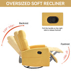 Manual Recliner Chair with Rocker and Swivel in Fabric for Living Room, Yellow - Grand Goldman Shop