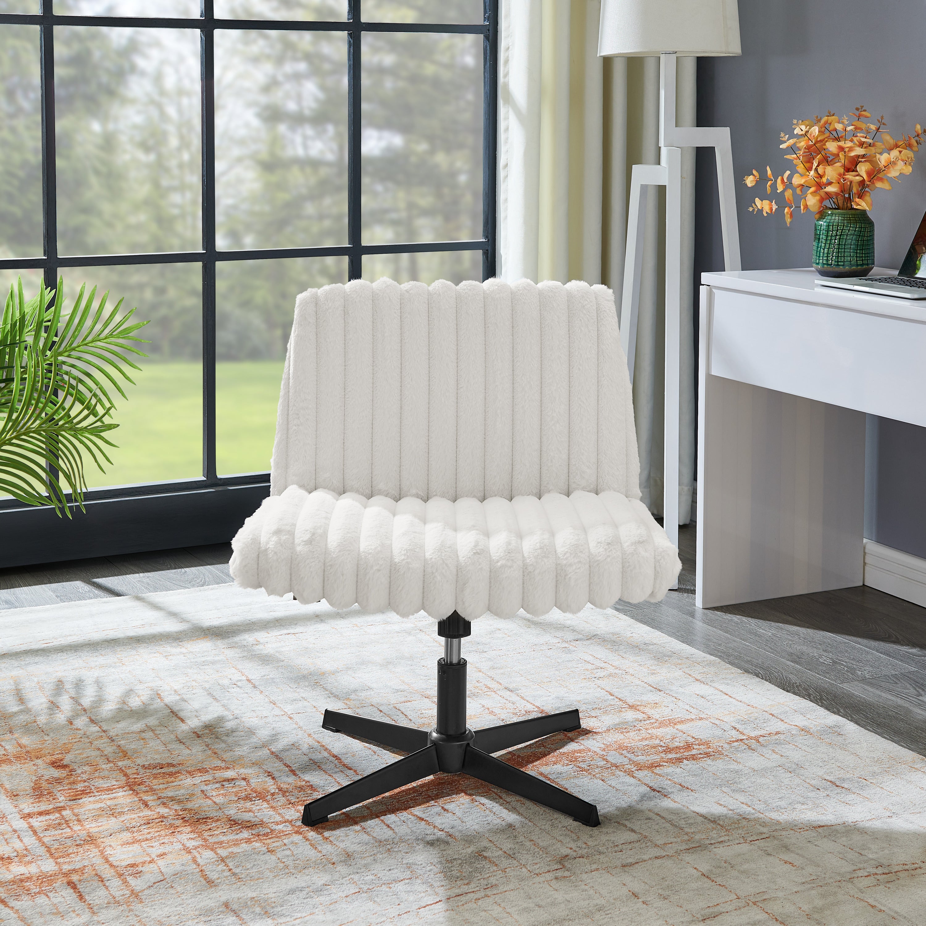 Blynn Adjustable Swivel Criss Cross Chair, Wide Seat Office Chair Vanity Chair, Cream White - Grand Goldman