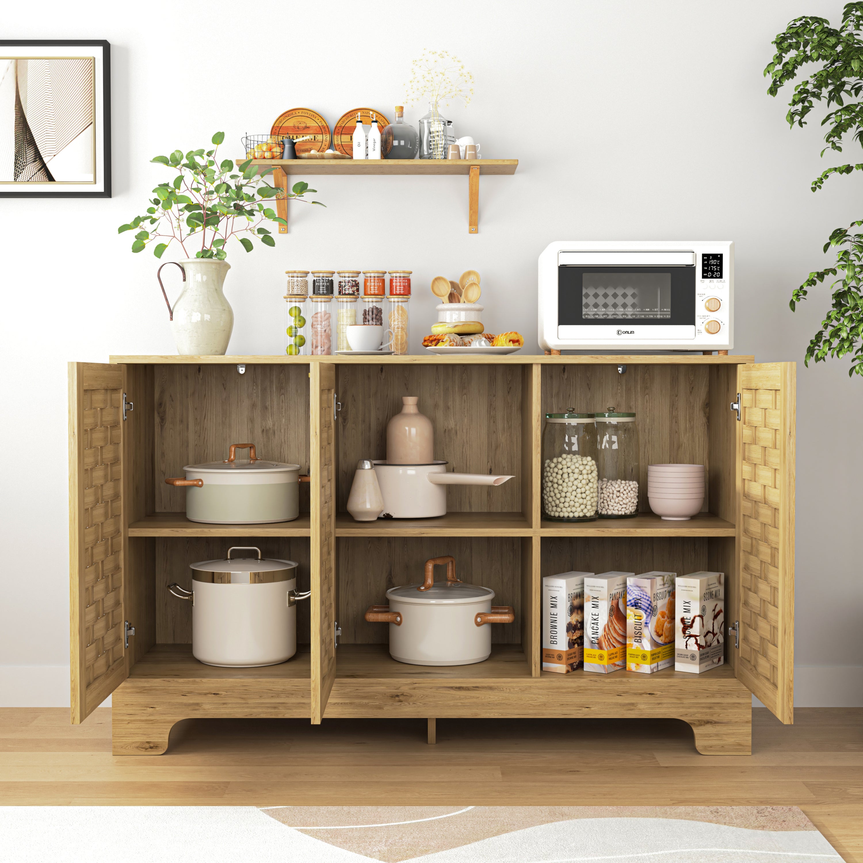 Storage Cabinet with 3 Doors, Wood Sideboard Buffet Storage with Adjustable Shelf, Anti-tip Kit Accent Cabinet for Living Room, Hallway, Entryway, Dining Room, Bedroom - Grand Goldman Shop