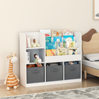 Kids Bookcase and Bookshelf with 3 Collapsible Fabric Drawers, Multifunctional Display Stand for Bedroom, Playroom, Hallway i