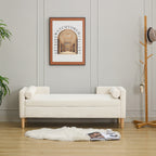 65.35'Wide Upholstered Flip-top Storage Accent Bed Bench, Corduroy Footrest Ottoman with Armrests&Backrest&2 Bolster Pillows Wood Legs for Living Room, End of Bed, Hallway, Entryway Bedroom. Ivory - Grand Goldman Shop