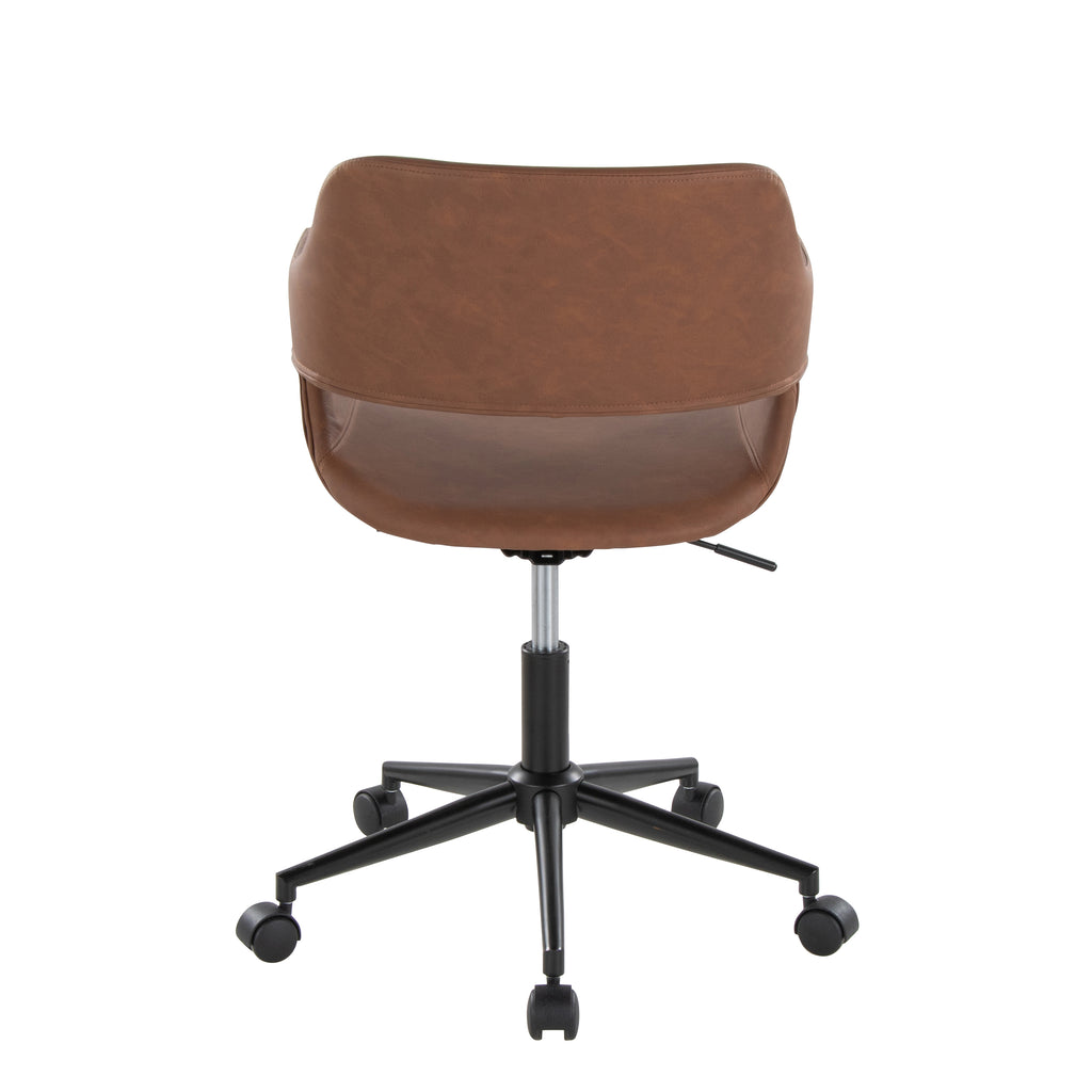 Contemporary Task Chair in Black Metal and Brown Faux Leather - Grand Goldman