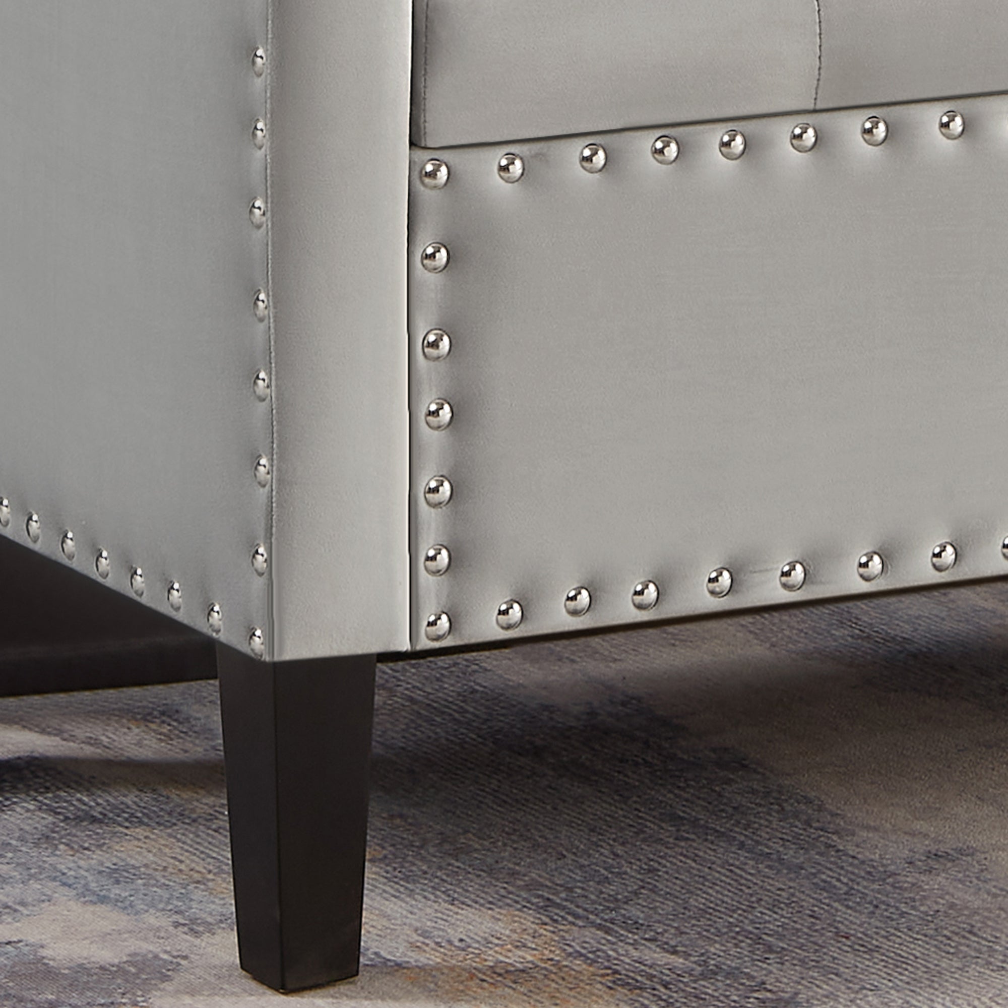 Upholstered Tufted Button Storage Bench with nails trim,Entryway Living Room Soft Padded Seat with Armrest,Bed Bench-Gray - Grand Goldman Shop