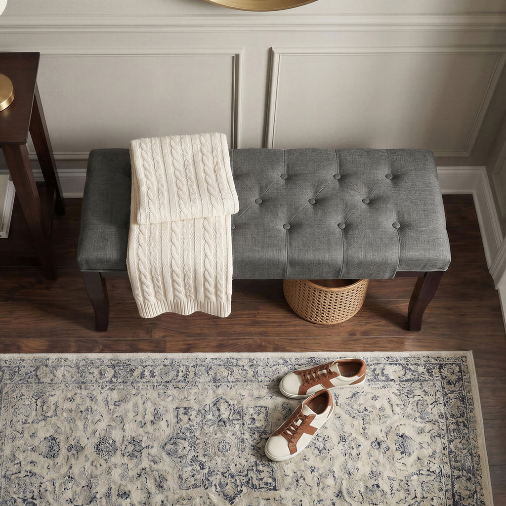 Linon Tufted Bench, Fabric, Gray - Grand Goldman Shop
