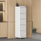 Heavy Duty 5 Drawer Metal Vertical File Cabinet with Lock and Wheels for Home Office, White, 17.72'D x 14.96'W x 64.21'H | Pr