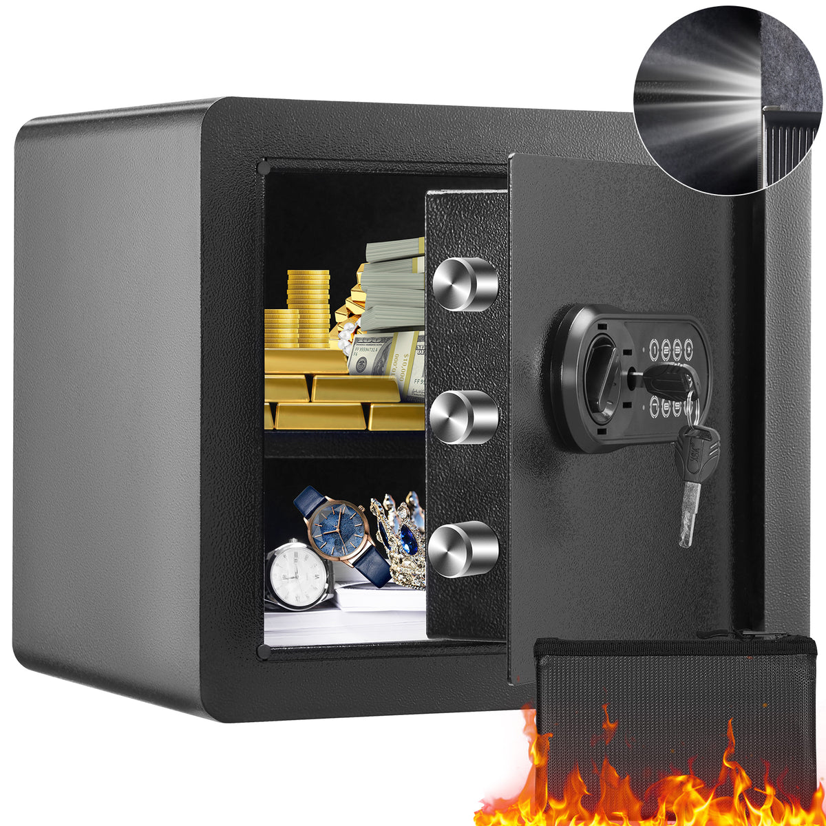 Safe 1.2 Cubic Feet Home Safe Steel for Cash Gold 15.8x11.8x13.8 inch - Grand Goldman