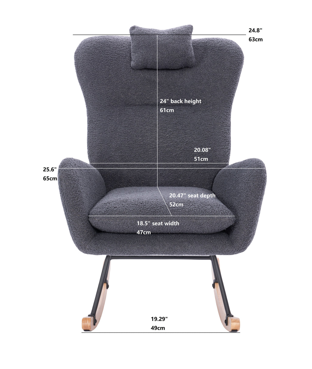 Teddy Upholstered Nursery Rocking Chair for Living Room Bedroom(DARK GREY Teddy) - Grand Goldman Shop