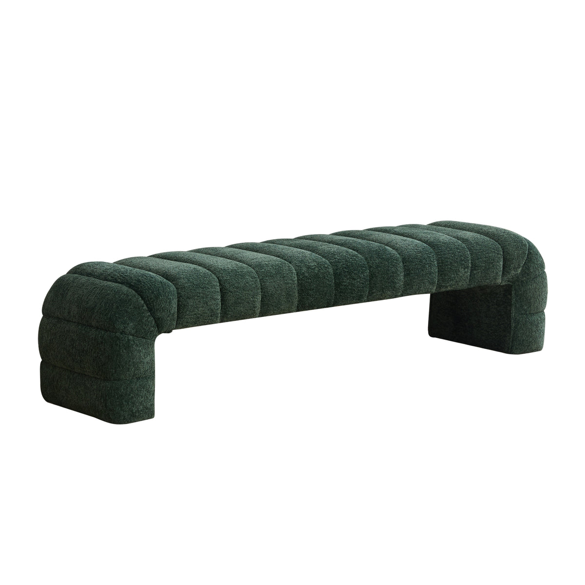 Modern Upholstered Armless Bed Bench with Channel Tufting in Green Chenille, 69.7' Wide - Grand Goldman Shop