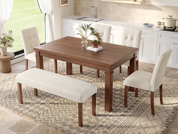 6-Piece Modern Dining Set, Rectangle Kitchen Table with 4 Upholstered Chairs & Bench, Ideal for Dining Room and Living Room, (Easy Assembly, Space Saving) - Grand Goldman Shop