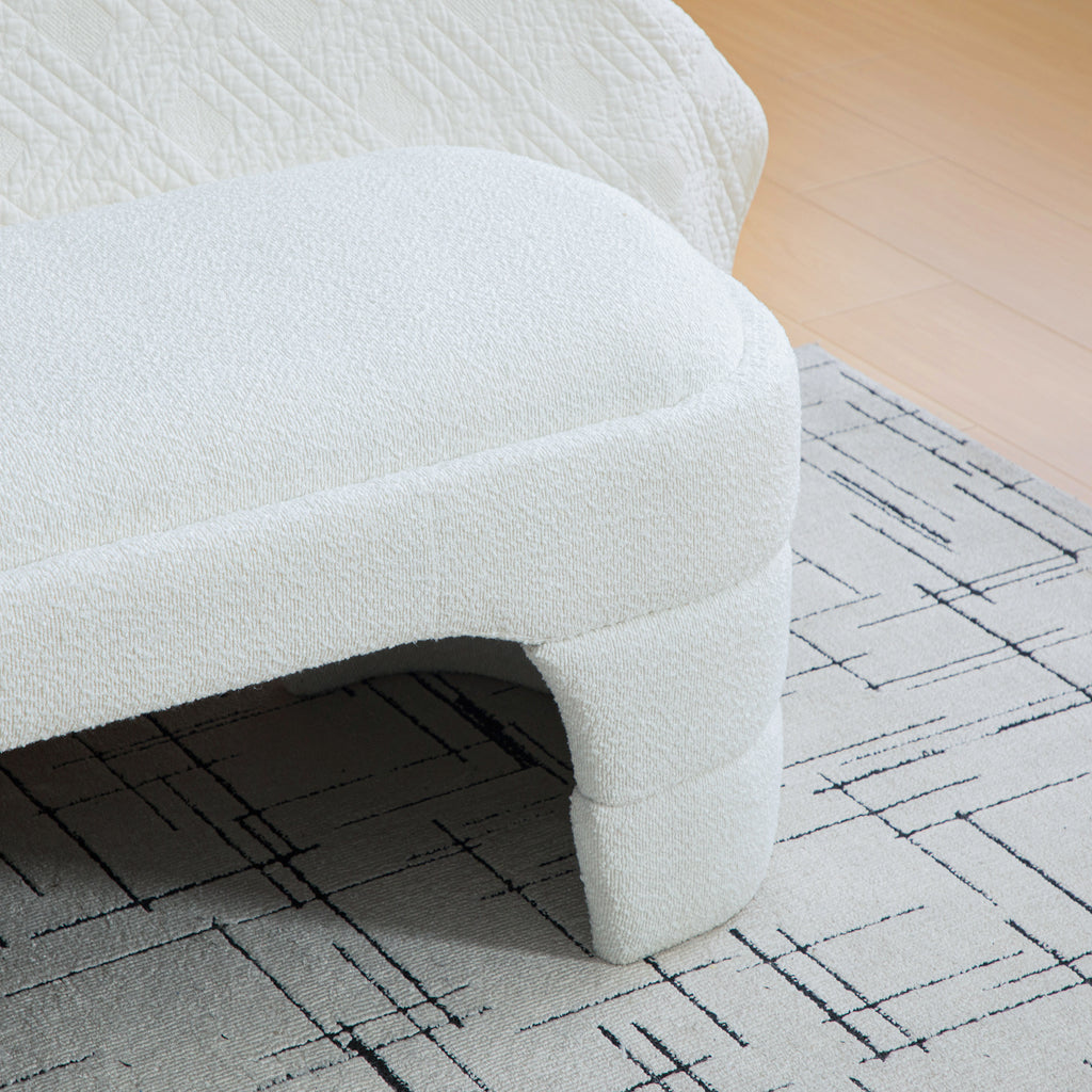 64.96'Wide Modern Upholstered Armless Upholstered Bedroom Benches End of Bed Bench for Entryway, Ottoman Foot Stool for Living Room and Bedroom, Entryway,White Boucle - Grand Goldman Shop