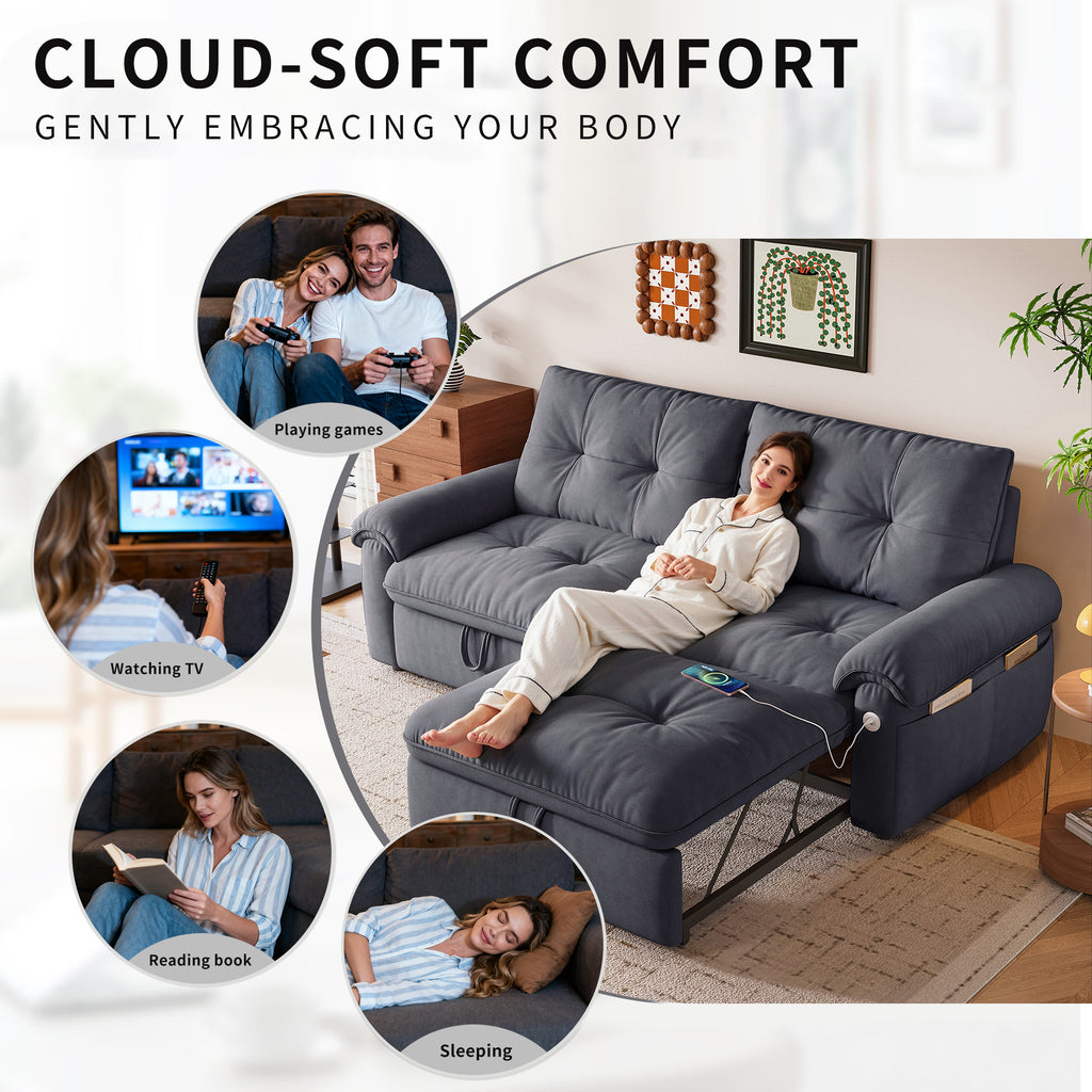 W3820S00027, a 77-inch convertible sofa bed, and a 2-in-1 piece suitable for both sitting and lying. Made of cloud-like fabric, it is applicable to living rooms, bedrooms and apart - Grand Goldman Shop