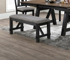 Cottage Style 1pc Upholstered Seat Wheat Charcoal Finish Bench Dining Room Bedroom Wooden Furniture Standard Height - Grand Goldman Shop