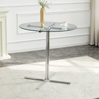 Round glass bar high table, 36 inch round bar table, tempered glass tabletop, sturdy silver chrome plated four column support, suitable for transparent round bar tables in small spaces, kitchens - Grand Goldman Shop