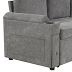 Modern L-shaped Convertible Sofa Bed with Storage, Cup Holders, USB Ports, Gray Chenille, 83.5' - Grand Goldman Shop