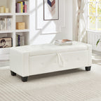 48' Ottoman Bench with Storage, Bench for Bedroom,Living Room,Hallway, Upholstered Tufted Faux Leather PU Ottoman Ivory White - Grand Goldman Shop