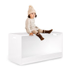 Open Toy Storage Box for Kids, White Wooden Organizer Bin for Plush Toys, Books, Nursery or Playroom Use | Premium Home Decor