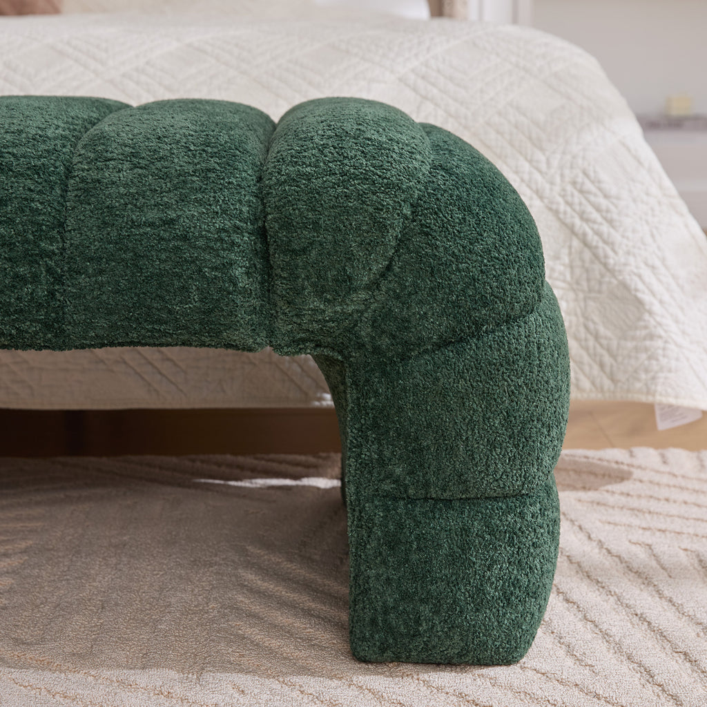 Modern Upholstered Armless Bed Bench with Channel Tufting in Green Chenille, 69.7' Wide - Grand Goldman Shop