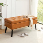 Storage Bench with Storage Bench for Bedroom End of Bed Bench Foot of Bed Bench Entryway Bench Storage Ottoman Bench 43.3' W x 17.7' Brown Leather Bench - Grand Goldman Shop