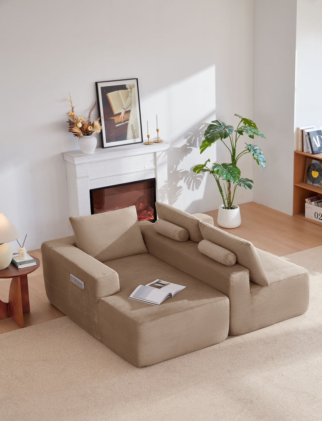 96.9'Cloud Sectional Couch with L-Shape Chaise,Modern Modular Sofa with Deep Seat,,Upholstered Couches for Living Room Bedroom,No Assembly Required,(Plush Corduroy Fabric),Camel - Grand Goldman Shop