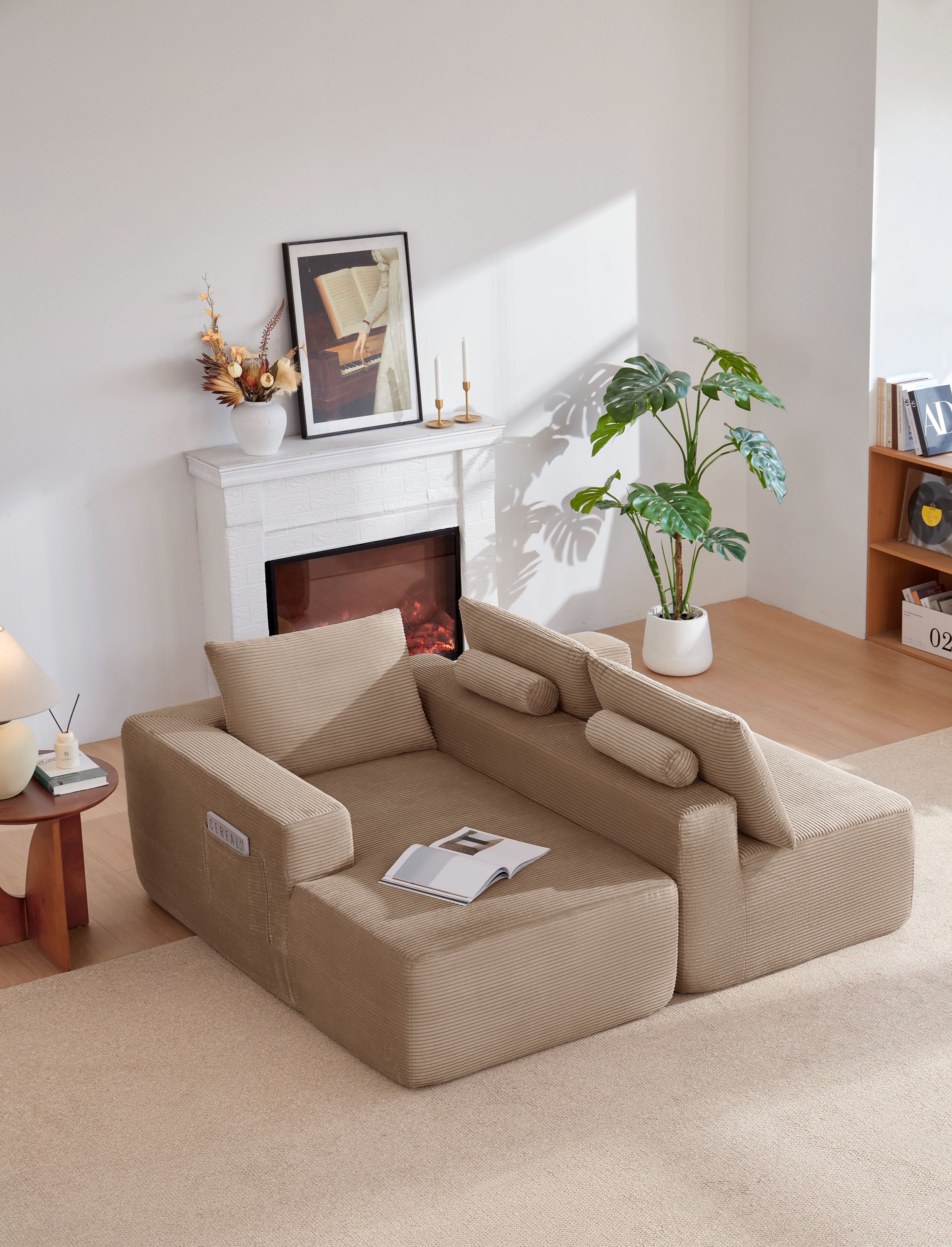 96.9'Cloud Sectional Couch with L-Shape Chaise,Modern Modular Sofa with Deep Seat,,Upholstered Couches for Living Room Bedroom,No Assembly Required,(Plush Corduroy Fabric),Camel - Grand Goldman Shop