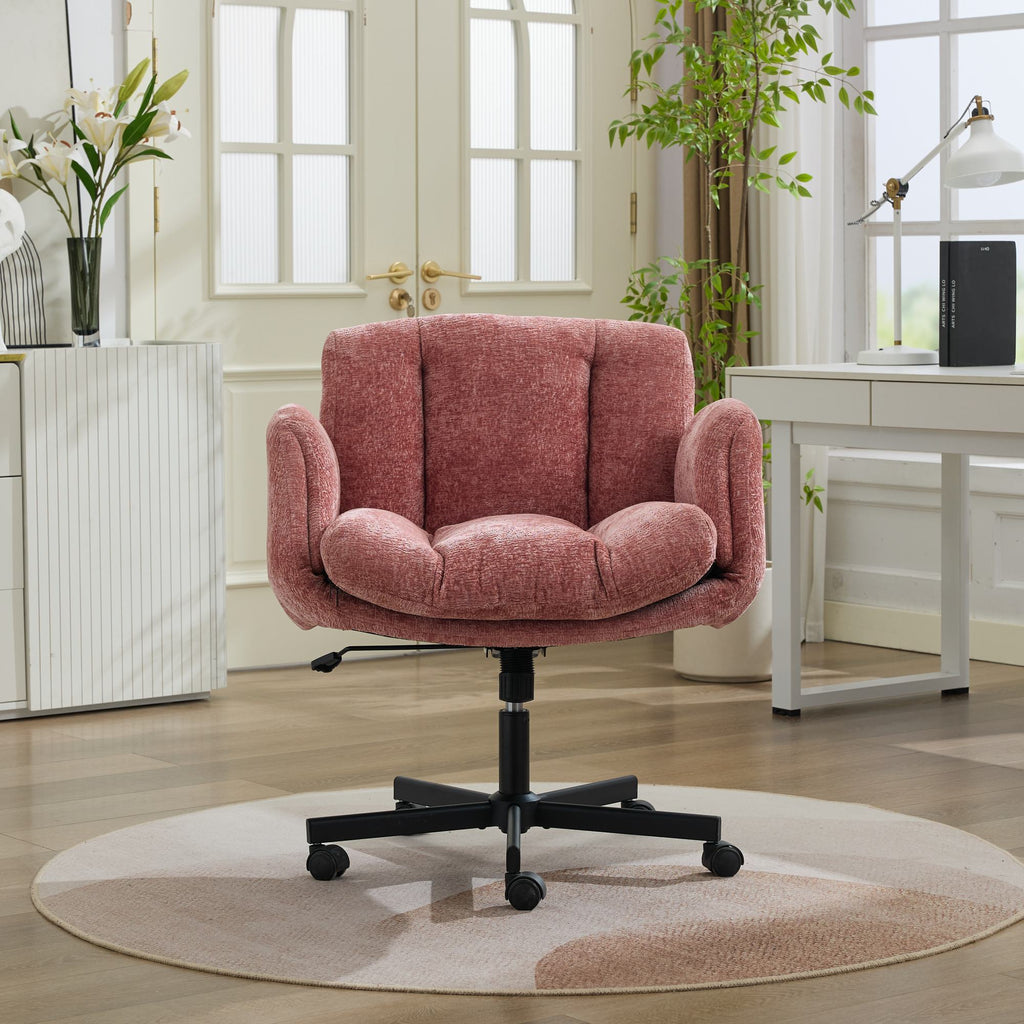 Modern Chenille Swivel Office Chair, Height Adjustable Task Chair with Convertible Multi-Position Armrests, Comfy Double Cush