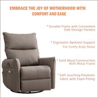 PU Rocking Recliner Chair, 360° Swivel Nursery Rocking Chair, Glider Chair, Modern Small Rocking Swivel Recliner Chair, Home Theater Seating, Side Pocket (Brown+360° Swivel) - Grand Goldman Shop