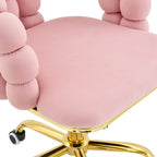 Pink Velvet Bubble Vanity Chair with Gold Base, 360° Swivel Height Adjustable Ergonomic Accent Chair, Cute Rolling Desk Chair