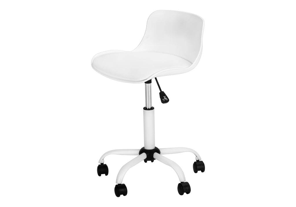 Office Chair, Adjustable Height, Swivel, Ergonomic, Computer Desk, Work, Juvenile, White Leather Look, White Metal, Contempor