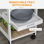 HOMCOM Mobile Kitchen Cart, Rolling Kitchen Island with Storage, Solid Wood Frame Utility Cart with Wire Fruit Baskets, Trays and Drawer, White - Grand Goldman Shop