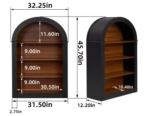 Bookcase, 4-Shelf Tall Bookshelf, 45.66' Wood Open Display Floor Arched Bookcase, Large Storage Organizer for Library, Bedroom, and Living Room (Black) - Grand Goldman Shop