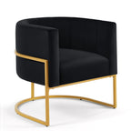 Upholstered Velvet Accent Chair with Golden Metal Stand,Mid-Century  Living Room Leisure Chair with Curve Backrest  -Black - Grand Goldman Shop