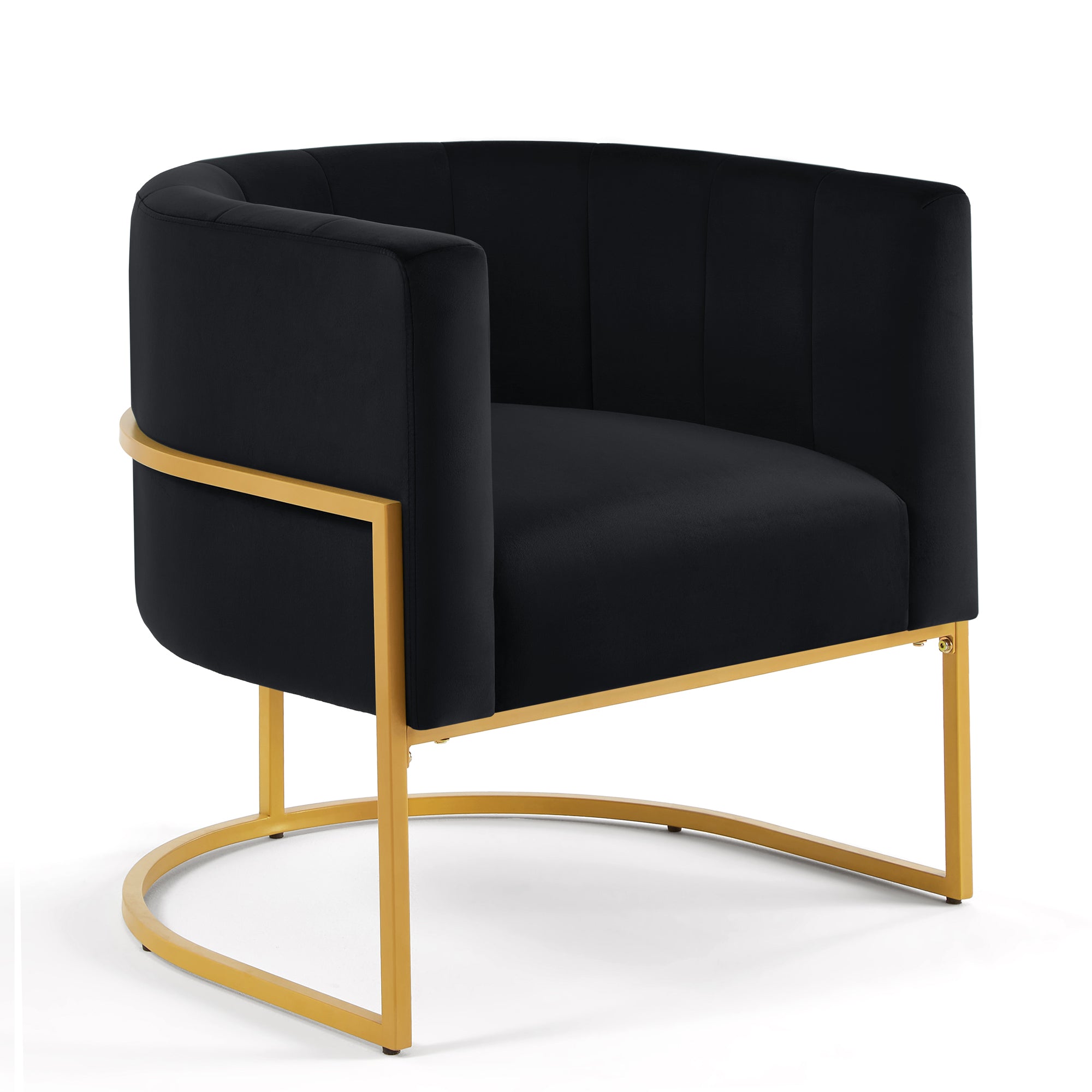 Upholstered Velvet Accent Chair with Golden Metal Stand,Mid-Century  Living Room Leisure Chair with Curve Backrest  -Black - Grand Goldman Shop